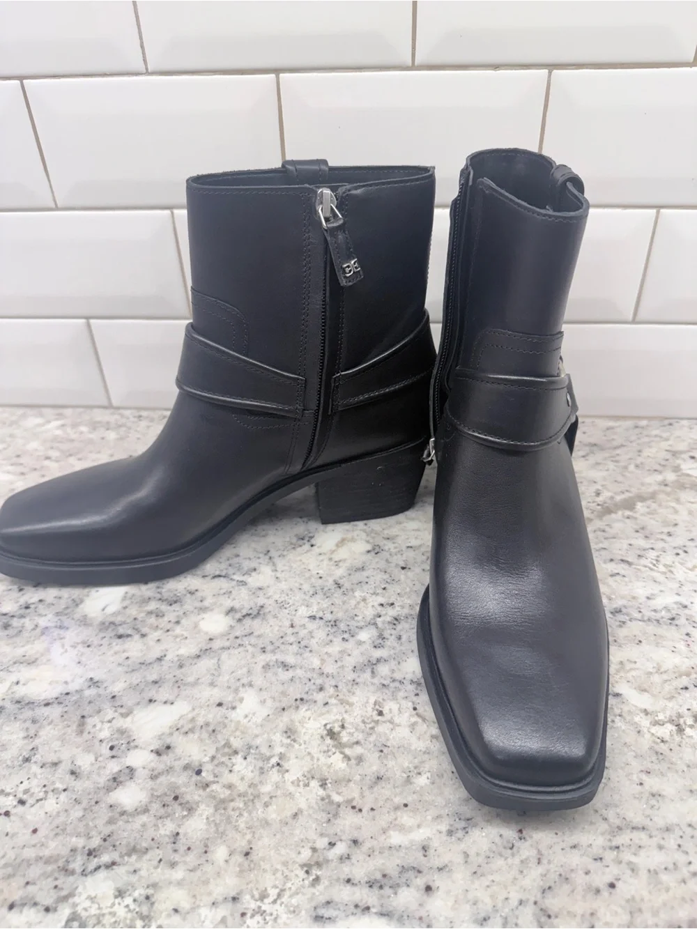 Sam Edelman Black Leather Harness Ankle Boots